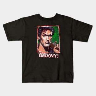 Ash from The Evil Dead GROOVY version Kids T-Shirt